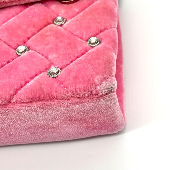 KURT GEIGER Mini Kensington Pink Quilted Velvet Crossbody With Gemstones - RARE - Picture 12 of 13